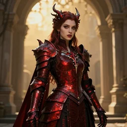 Gothic princess in dark and red dragon armor, hyperdetailed, artstation, cgsociety, golden hour 8k