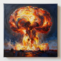 nuclear explosion, painting on canvas, watedrops, water droplets, acrylic painting, acrylic pouring, painting, influencer, artstation - h 8 0 0