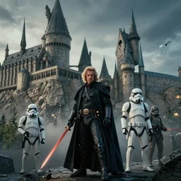 the epic invasion of hogwarts by evil anakin and his stormtroopers, epic, ultra realistic, 4k