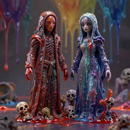 cinema 4 d colorful render, stuck to you like glue, two cult, sacrifice, blood souls, humanoid, spirits and souls, poltergeist, extremely detailed, insanely detailed and intricate, high detail, dripping glue with paint background, depth field, unreal engine, deep focus, movie still, dramatic lighting, by michal karcz and yoshitaka amano, 4 k concept art and hyper realism