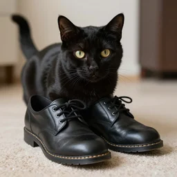 a black cat wearing shoes