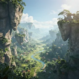 3d render overlooking fantasy valley floating islands