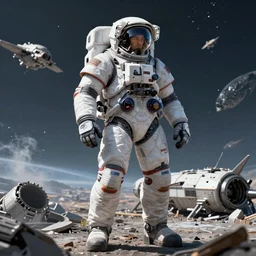 beautiful portrait of a masculine mecha astronaut alone on a distant planet with spaceship destroyed, octane render, trending on artstation, hyperrealistic, character photography