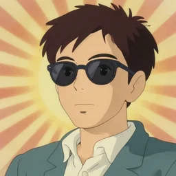 by tadanori yokoo. man wearing sunglasses. a 1 9 5 0 s retro illustration. studio ghibli. muted colors, detailed, sunburst