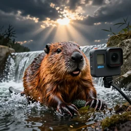 beaver making a dam selfie with gopro camera