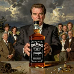 illustration of jack nicholson in a bottle of jack daniels, by norman rockwell, roberto ferri, daniel gerhartz, edd cartier, jack kirby, howard brown, ruan jia, tom lovell, jacob collins, dean cornwell