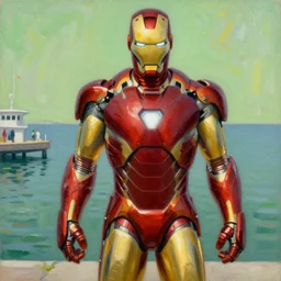 painting of ironman in the style of bonnard pierre, green / yellow tones, high detailed