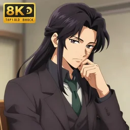 portrait of an anime guy with long stylish hair wearing detective clothes while thinking deeply, wlop, trending on artstation, deviantart, anime key visual, official media, professional art, 8 k uhd