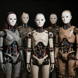 the masks come off at night, organic humanoid robots, photorealistic by michael komarck, greg rutkowski, victo ngai, artgerm, willem claesz heda and j. dickenson