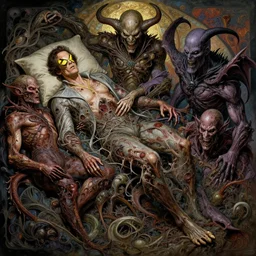 the platonic ideal of sleeping of cletus kasady ultimate carnage thanos dementor doctor manhattan chtulu nazgul, detailed, intricate, hyperrealism, intense, scary, decay, dmt, art by brock hofer and artgerm and greg rutkowski and alphonse mucha