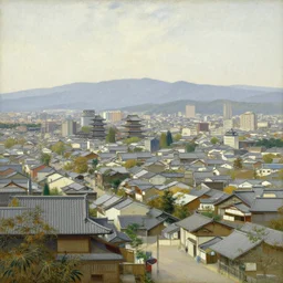 painting of a japanese city, in a peredvizhniki style