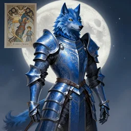 Fantasy knight wearing an intricate azure wolf themed full plated armor, moonlit, HD, illustration, epic, D&D, fantasy, intricate, elegant, highly detailed, digital painting, artstation, concept art, smooth, sharp focus, illustration, art by artgerm and greg rutkowski and alphonse mucha, monster hunter illustrations art book