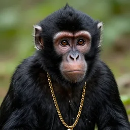 monkey in black leather jacket and gold chain, realistic, photo, detailed