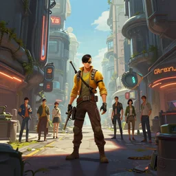 photo environement post futurist street : 4, 4 k rtx hdr volume light concept studio matte painting environement digital illustration style art that looks like it is from borderlands and by feng zhu and loish and laurie greasley, victo ngai, andreas rocha, john harris by jesper ejsing, by rhads, makoto shinkai and lois van baarle