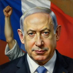 benjamin netanyahu's face, insanely deteailed painting of benjamin netanyahu as liberty leading the people, french flag, by eugene delacroix