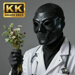 mysterious plague doctor holding herbs, detailed black mask with tremendous detail, ultra realistic picture, ultra detailed, award winning, 8 k