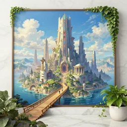 futuristic sci-fi city of Atlantis  hill valley grec greeble temple of olympus glory island  little wood bridge painting of tower  ivy plant   in marble , behance hd by Jesper Ejsing, by RHADS, Makoto Shinkai and Lois van baarle, ilya kuvshinov, rossdraws global illumination