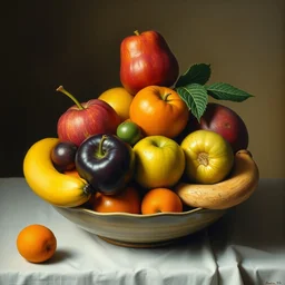 a still - life bowl of fruit where every piece if made of a human that looks like a fruit in the style of paul cezanne