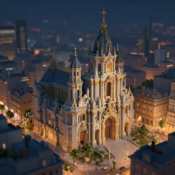 a digital painting of a city at night, a tilt shift photo by xuande emperor, cg society contest winner, baroque, terragen, voxel art, tilt shift