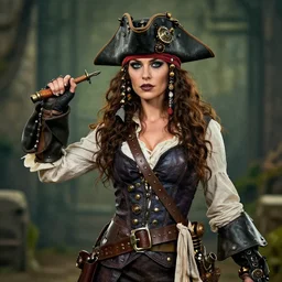 photo of a steampunk pirate woman, highly detailed