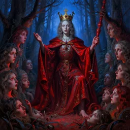 the king of dreams the sandman too many mouths and faces in all directions in hoc signo vinces forest in the style of leonora carrington gottfried helnwein intricate composition, blue light by rembrandt insanely quality highly detailed masterpiece red light