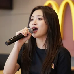 Shata singing in a McDonalds, realistic, picture, highly detailed