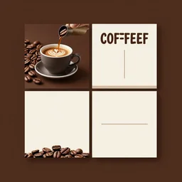 square shaped flyer design for a coffee bean company, layout design, dark brown and beige colour palette, template layout