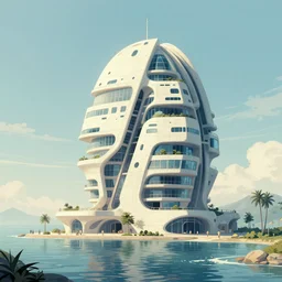 building by toyo ito, wilderness sea retro futuristic at summer postcyberpunk, archdaily, wallpaper, highly detailed, trending on artstation.