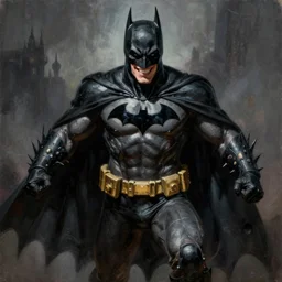 portrait painting of the batman who laughs, sharp focus, full figure action shot, award - winning, dark fantasy, eerie, trending on artstation, masterpiece, highly detailed, intricate. art by josan gonzales and moebius and deathburger