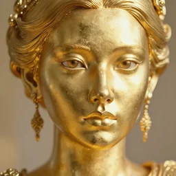 golden robot goddess face, photography, ultra realistic, highly detailed, 8 k