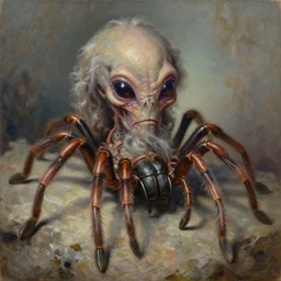 stunning portait of the extraterrestrial arachnid academic professor, intricate details, digital art by rob gonsalves, oil on canvas by ivan shishkin