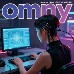 cable plugged in, back of head, cyberpunk woman, computer, 1 9 7 9 omni magazine cover