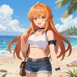 Samus Aran\'s casual day at the beach, high quality digital art by Sakimichan