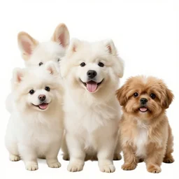 cute cartoon dogs white background, realistic, detailed