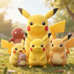real life pokemon family photo, cute!!!, chuncky!!!, adorable!!!, fluffy!!!, ultra realistic!!!, golden hour, sharp focus