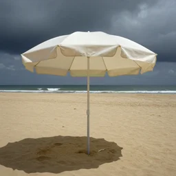 a beach and surf lifesaving club, empty, single parasol, by jeffrey smart