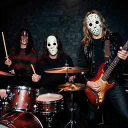 rock band with John Kramer from Saw as drummer and freddy krueger and jason voorhees as guitarists