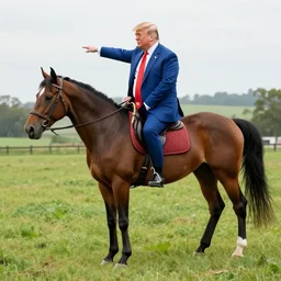 ( donald trump × horse ) in a pasture