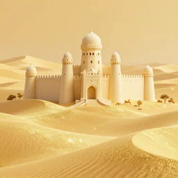 digital matte painting glittering igolden dunes, ivory castles