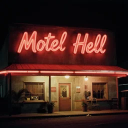 vintage photo of Motel Hell 16mm, dramatic lighting