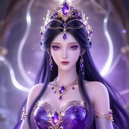 portrait of princess of amethyst, glowing, ornate and intricate jewelry, jaw dropping beauty, glowing background lighting, white accent lighting, hyper detailed, fairy tale, 4 k octane render