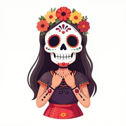 Illustration of a sugar skull day of the dead girl, art by hans baluschek