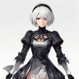 Yukari yuzuki eclipse as 2B nier automata, cute, intricate, elegant, highly detailed, digital painting, 4k, HDR, concept art, smooth, sharp focus, illustration,