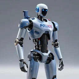 humanoid police robot, sci-fi, futuristic, studio lighting, trending on artstation