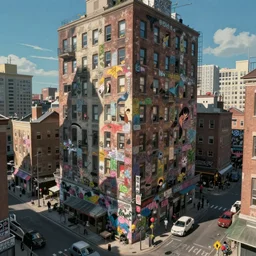 a city filled with graffiti, studio ghibli