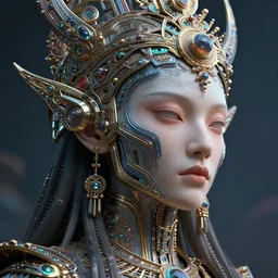 highly lifelike beautiful divine tribal cyberpunk with regalia adornments wide hdr whole infinite capsule apparent with awe an idea seep's into infinity, face axonometric mechanical fantasy intricate elegant, in void of latent space, volumetric lighting 3 d modelling h 5 1 2