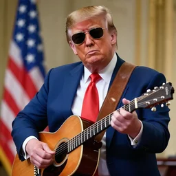 donald trump with sunglasses playing a guitar, hd photo