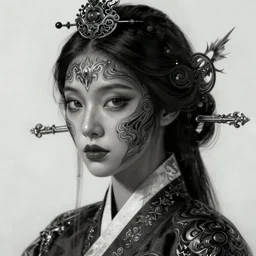 portrait of korean female grandwizard, face, dark fantasy, intricate, elegant, highly detailed, digital painting, artstation, concept art, smooth, sharp focus, illustration, art by artgerm and greg rutkowski and alphonse mucha