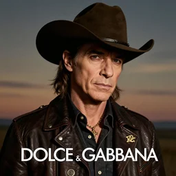 dolce & gabbana campaign featuring maynard james keenan as a cowboy, unprocessed colors, # nofilter, shot by annie leibovitz, realistic vfx simulation
