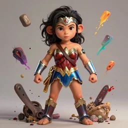 Wonder Woman but she's a beautiful young ape kid, mucha, mayhem, illustration, by James Jean, artgerm, octane render, by John Coltrane and Marc Simonetti, Manic, inspired by Greg rutkowski, colorful, studio lighting, high detail of the face, full body